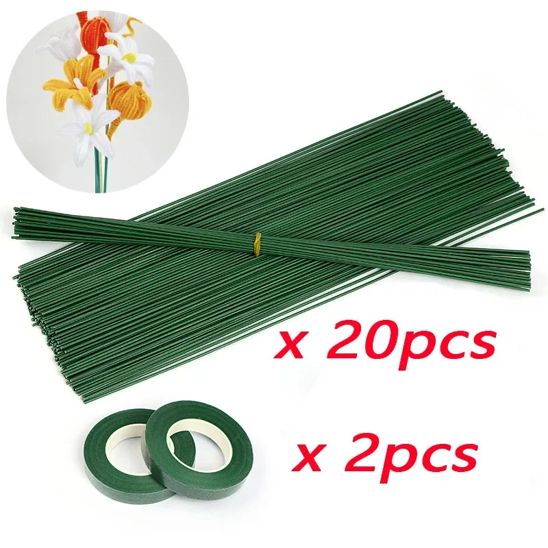 Kunstbloem Stengel Draad Bloemenpaal Staaf voor doe-het-zelf Chenille Stengels Stick Simulatie Bloemmateriaal met groene bloemhoudertape