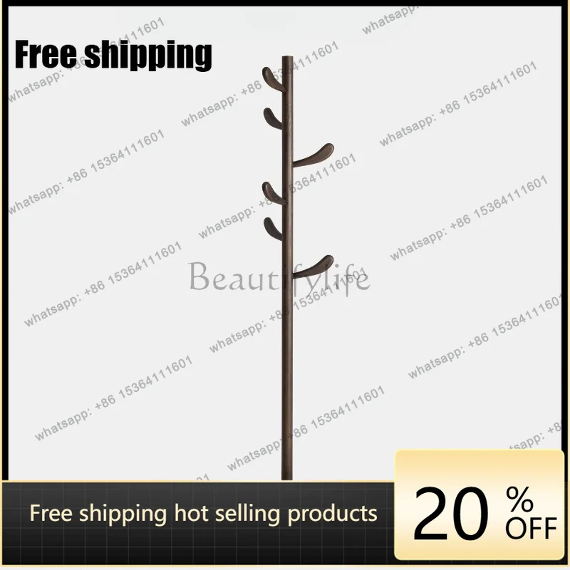 YJ Ash Solid Wood Floor Coat Rack Space Saving Stand Entry Bedroom Living Household Furnishing