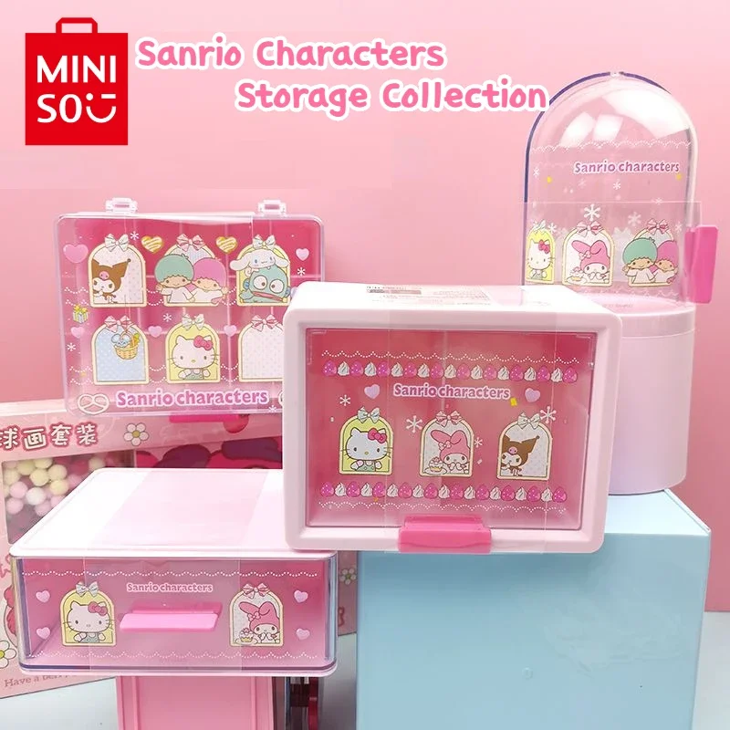 MINISO Sanrio My Melody Cartoon Cute Classifiable Dustproof Storage Drawer Makeup Brush Storage Lipstick Storage Box Girls Gift