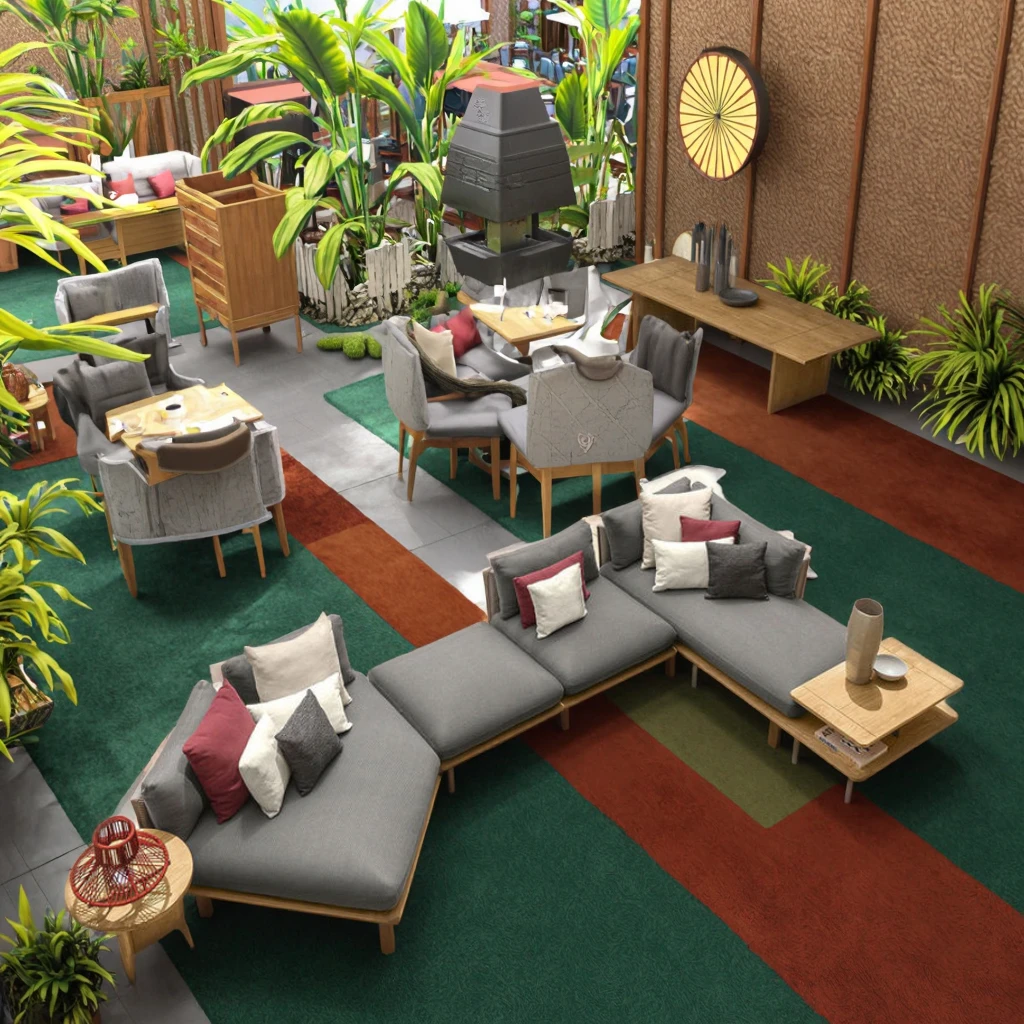 

Waterproof Teak Wood Furniture with Cushions Balcony Garden Patio Hotel Sectional Outdoor Sofa