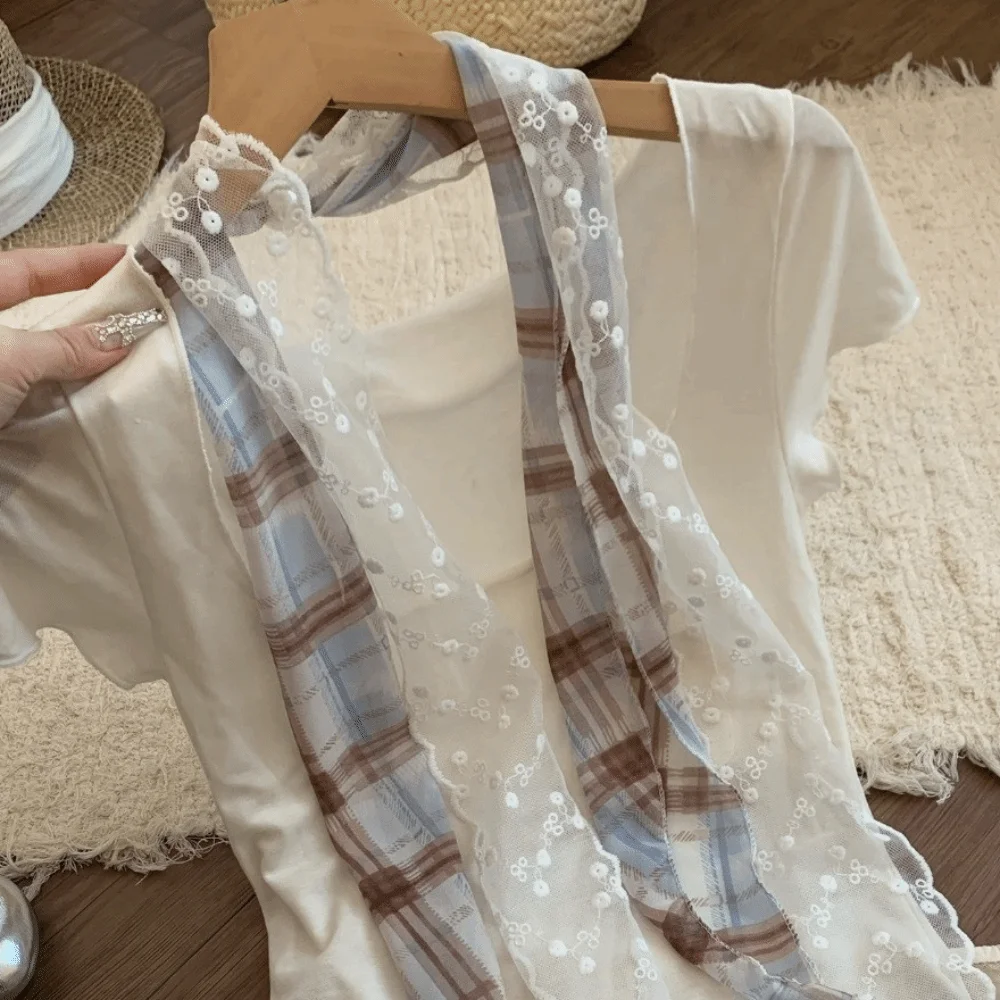 Multifuctional Geometric Pattern Belt Lace Checkered Polka Dot Chiffon Scarf Thin Polyester Skirt Accessories Paired with Jeans