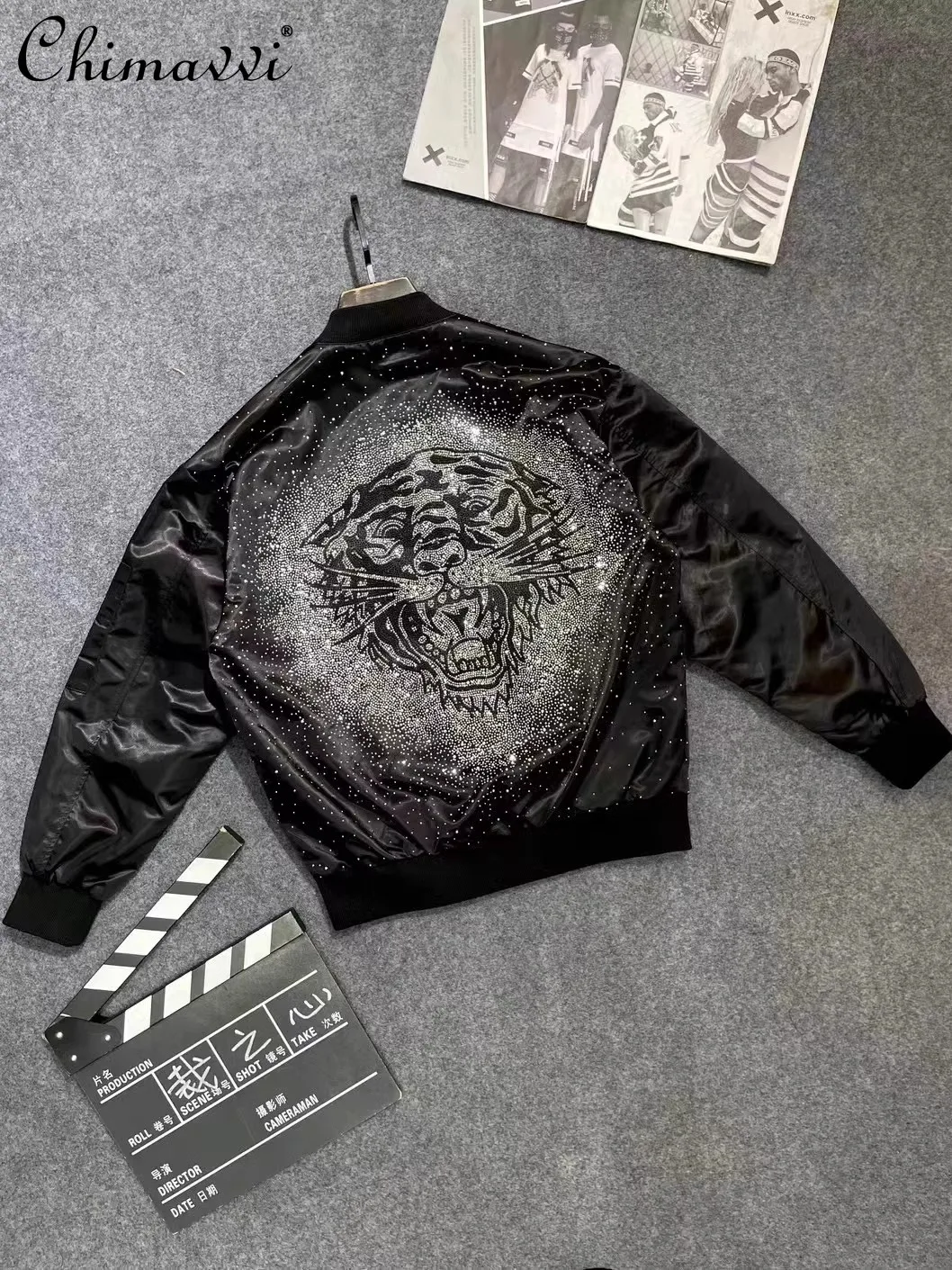 Autumn Fashion Heavy Tiger Head Hot Diamond Jacket High-end Handsome Street Clothing Men's Gypsy Long Sleeve Loose Coat Top