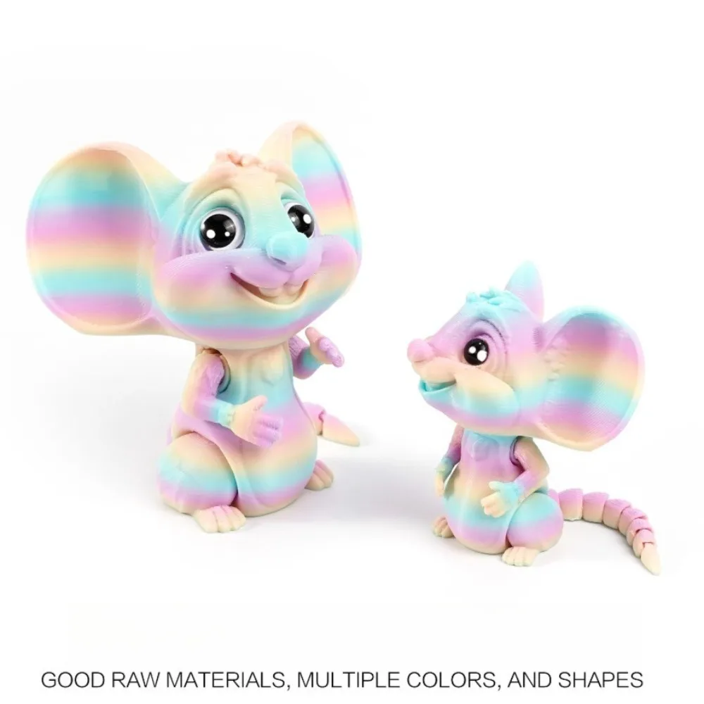 Juguetes de animales con estampado 3D de ratón, figura de ratón con orejas grandes y bonitas, juguete antiestrés articulado para decoración de escritorio del hogar, regalos para amigos