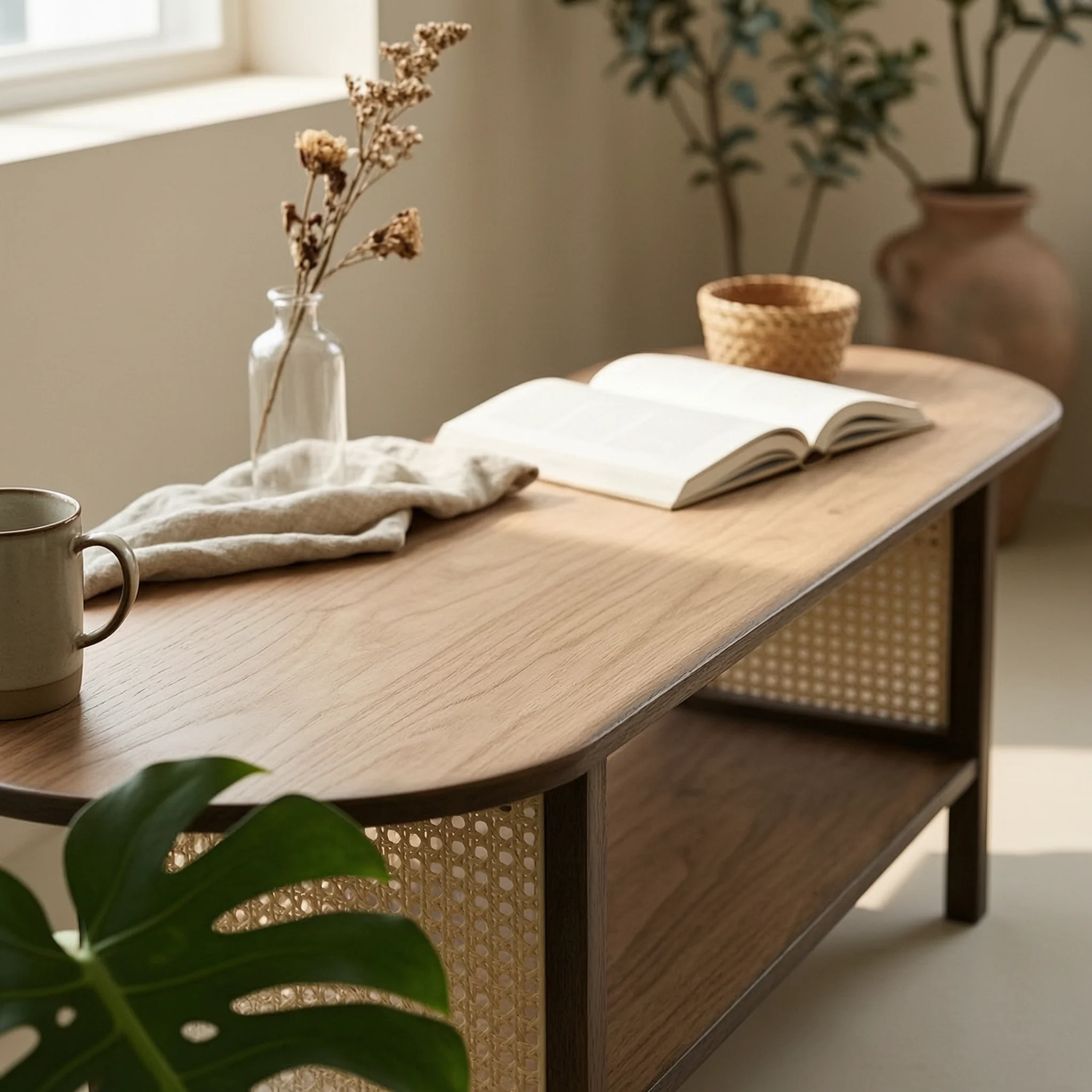 Bamboo TV Stand Versatile Bamboo TV Console Console Table with Shelf Slim Furniture Practical for Living Room, Entryway