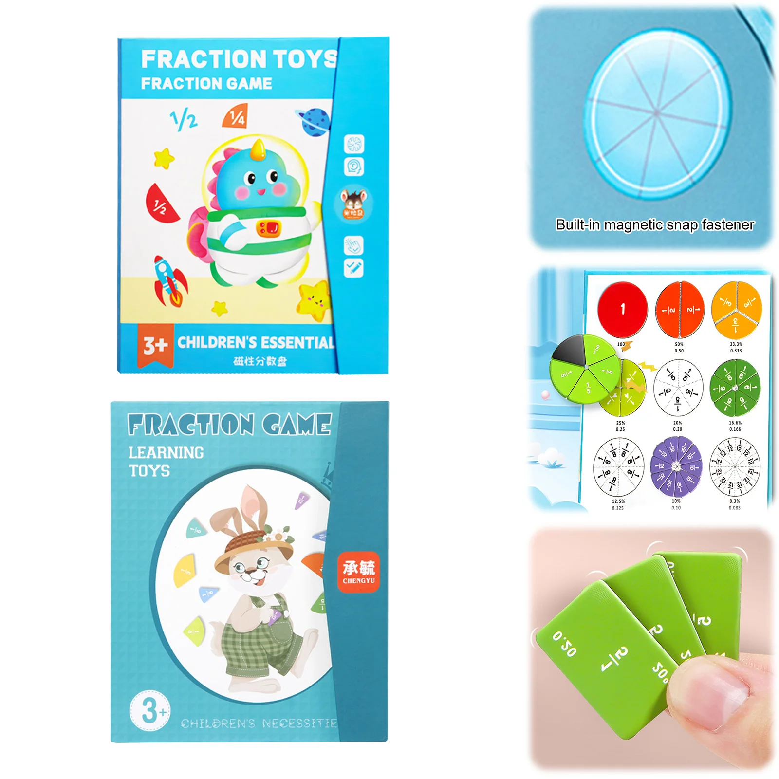 Rompecabezas Educativo de Fracciones Magnéticas con Fichas y Círculos de Fracciones, Rompecabezas de Fracciones, Aprendizaje de Matemáticas para Niños de Primaria