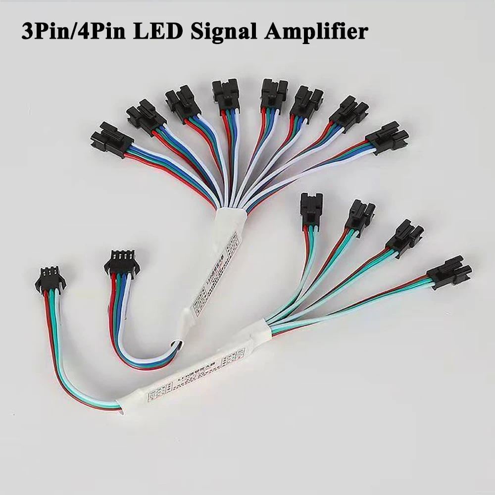 

3Pin/4Pin LED Signal Amplifier 1-to-2/4/8 TTL Repeater Module WS2812B/WS2811/WS2813/WS2815 RGB Addressable LED Strip 5-24V
