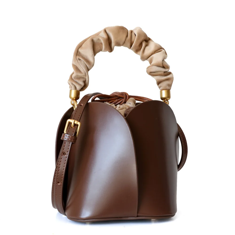 

Daily commuting flower bucket bag cowhide bag single shoulder crossbody genuine leather bag