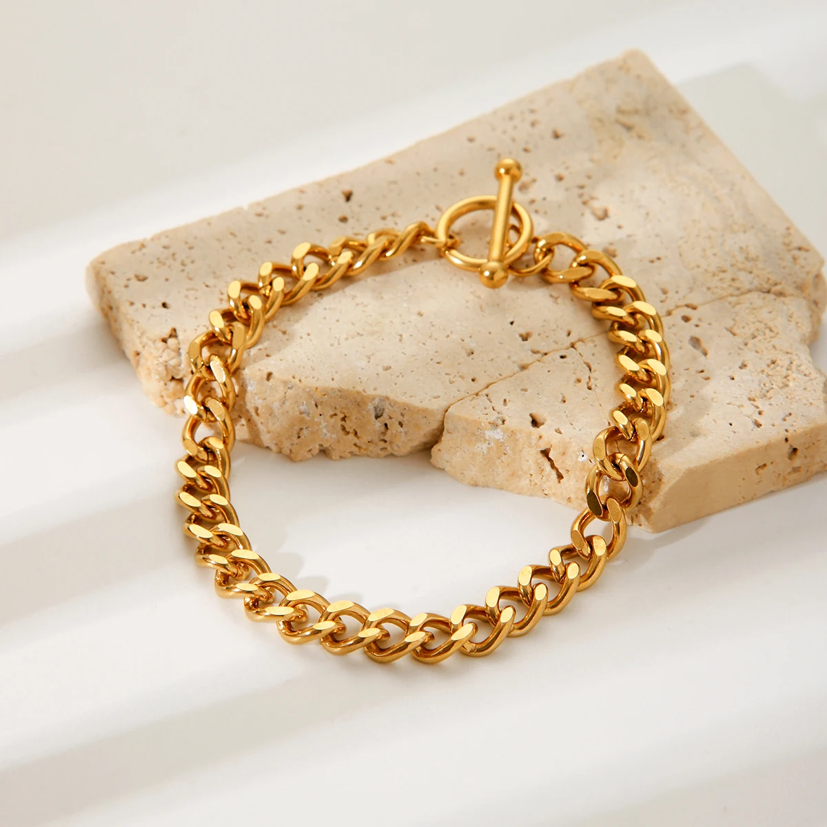 Vintage 18k Vergoldetes Edelstahl-Armband Übertriebenes Design Herren Damen Dicke Kette O-Verschluss Armband Party-Schmuck Geschenke – Detail 5