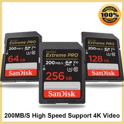 SanDisk-Extreme Pro SDカード,64GB, 128GB, 256GB, 512GB,u3,4k,最大200 mbps,c10,v30,UHS-I,カメラメモリカードsdxc