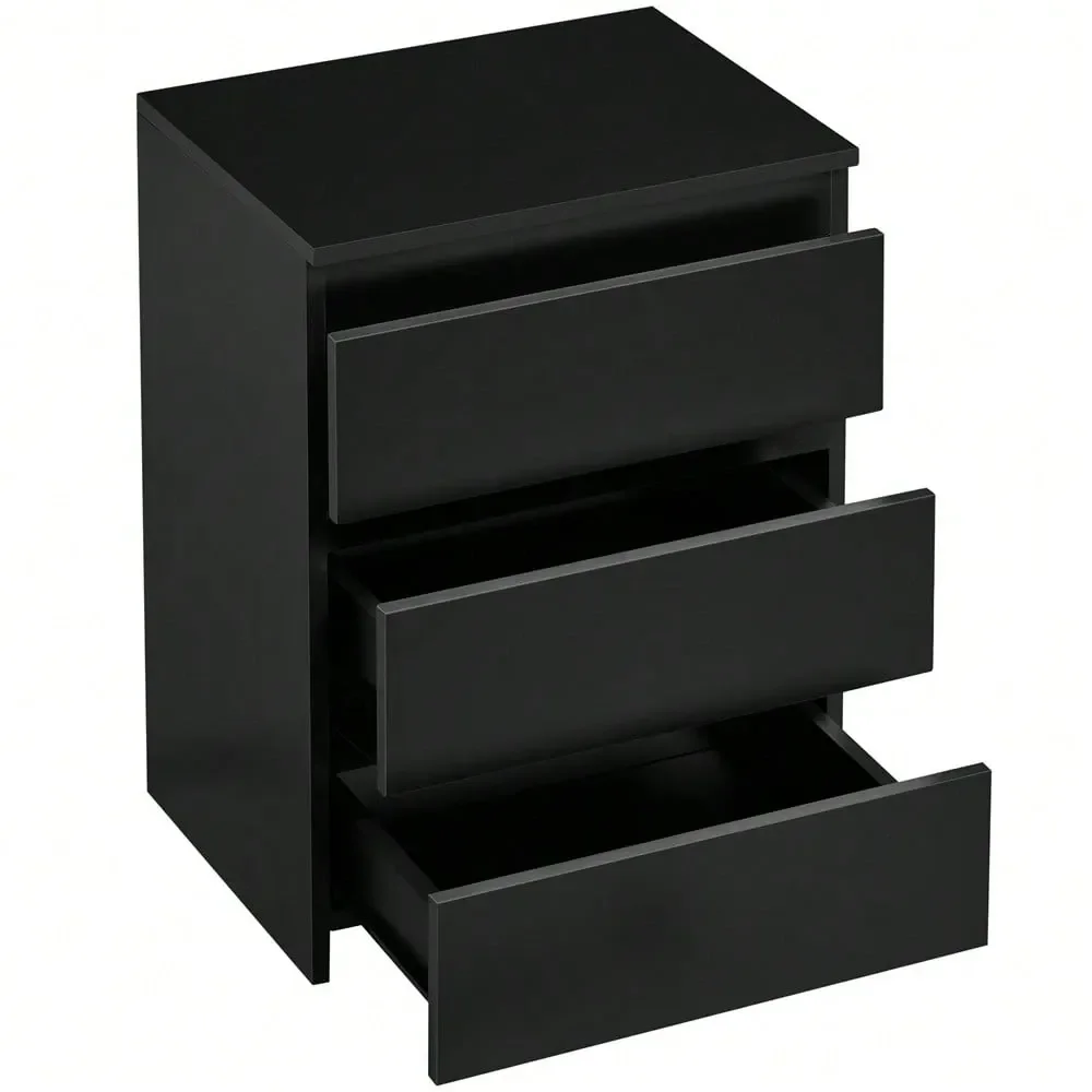 

Simple Vertical Nightstand Bedside Table With 3 Drawers Side Table For Bedroom, Living Room, Home Office, Black White