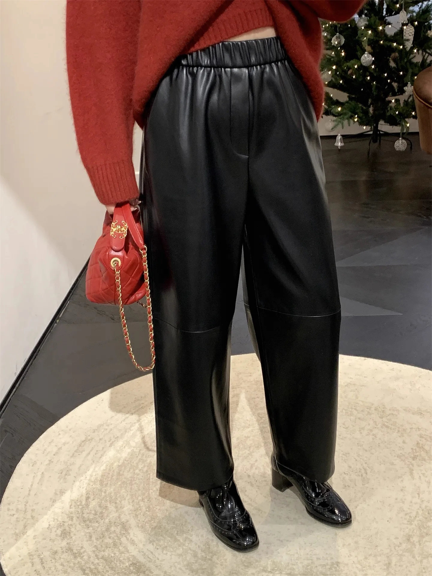 

Теплые брюки из натуральной овчины с высокой талией и прямыми штанинами, новые, для осени и зимы, визуально стройнящие, ветрозащитные, женские.