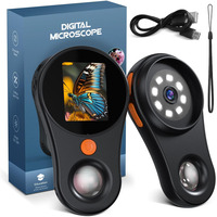 Handheld Macro Microscope Digital Fixed Focus 2'' IPS Color Screen,200w Pixel,500X Magnification,8LED Fit for Windows,Mac OS