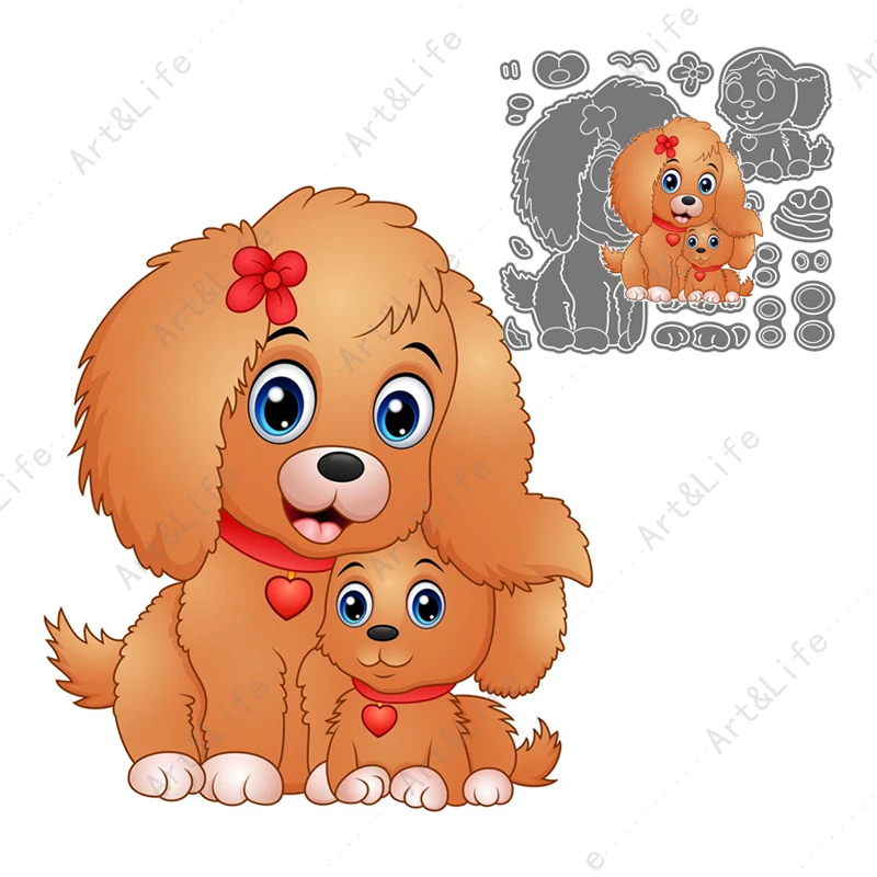 New Metal Cutting Dies Dog Mother and Baby Stencils Pet Animal Cocker Scrapbooking Die Cut for DIY Album Paper Card Embossing