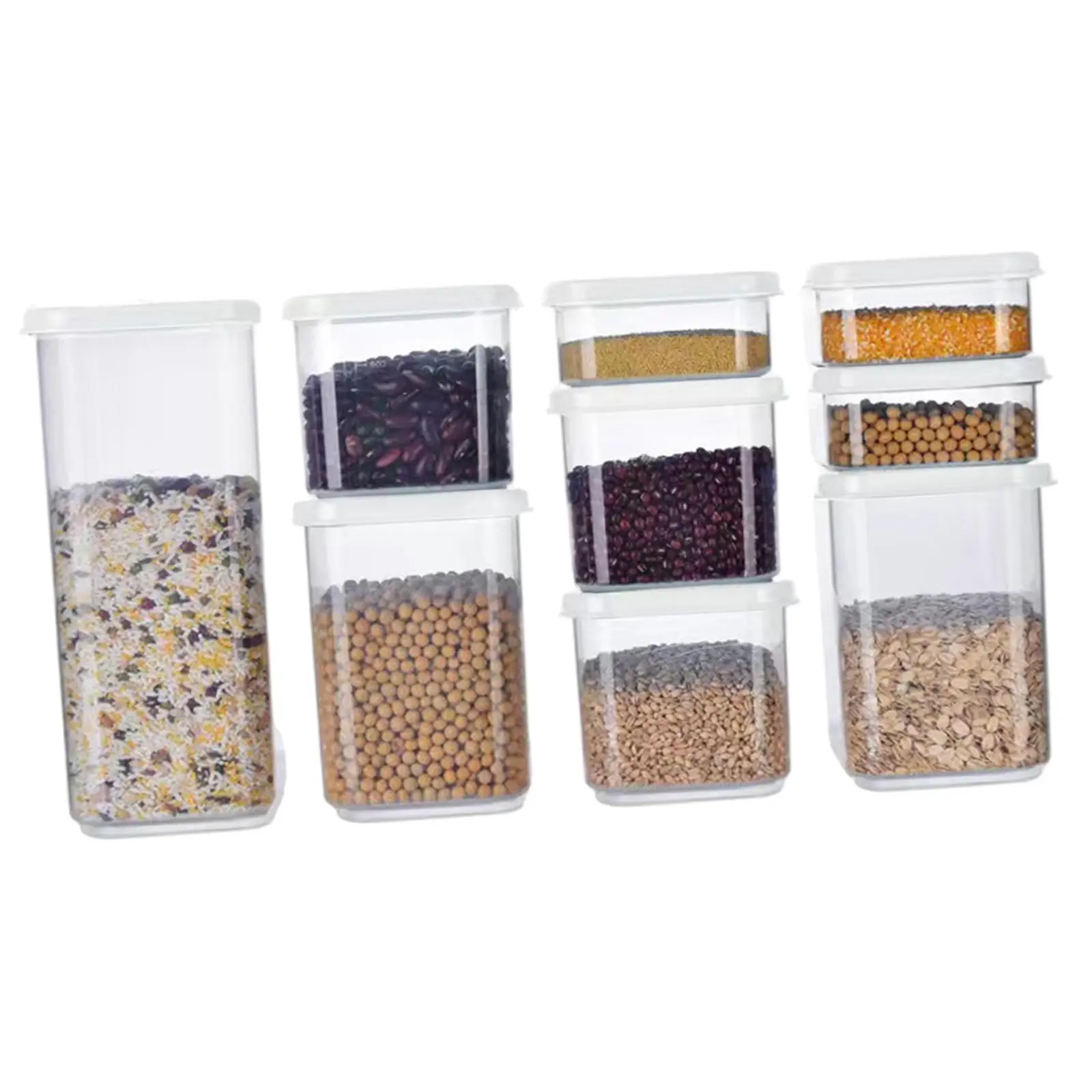 9 Pieces Kitchen Food Storage Box Set Square Vacuum Lid Airtight Jars Pantry Noodle Legume Cereals Rice Pasta Food Container