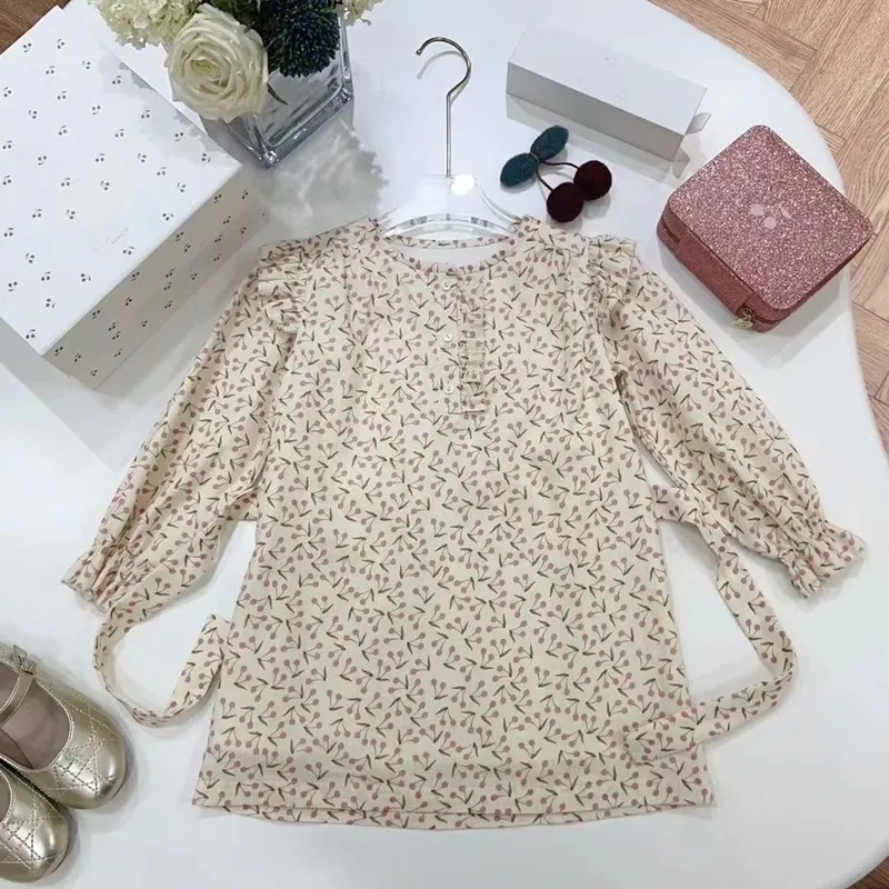 In stock 2023 BP Autumn Dress for Girls Cherry Print Blouse Children\'s Set Luxury Pink Cherry Clothing Set