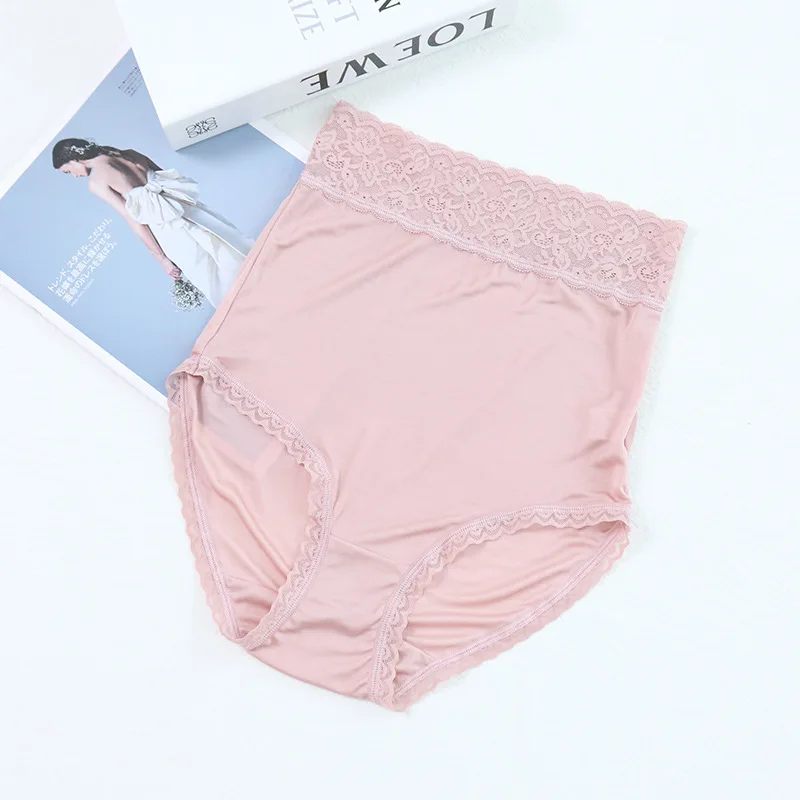 4PCS/Lot Women Panties 100% Mulberry Silk High Waist Lace Briefs Underwear Full Coverage Ultra Breathable TB014