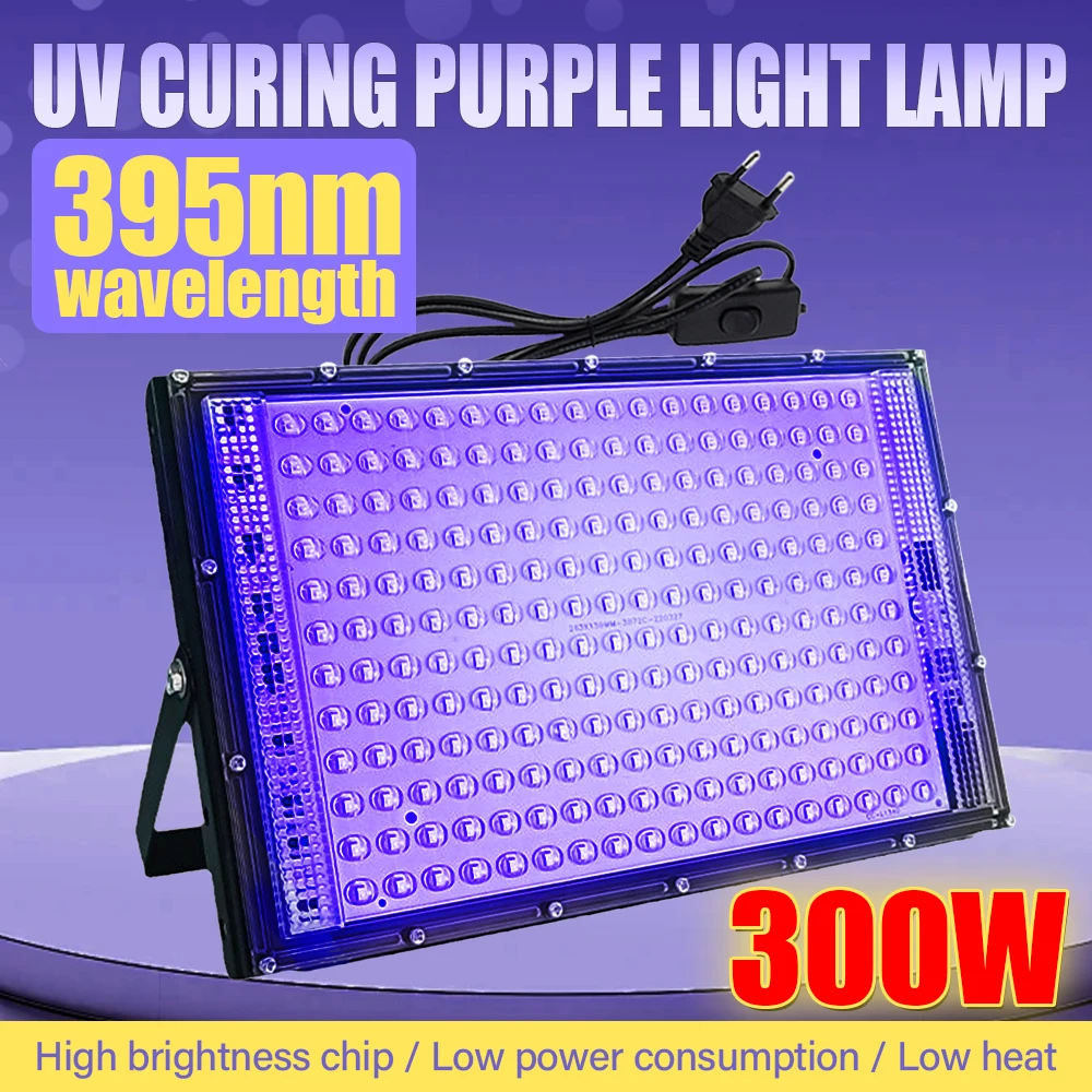 

УФ-прожектор LED 395-400 нм, 220 В, 300 Вт, ультрафиолетовая сценическая лампа, водонепроницаемый светодиодный черный свет для дискотек и вечеринок