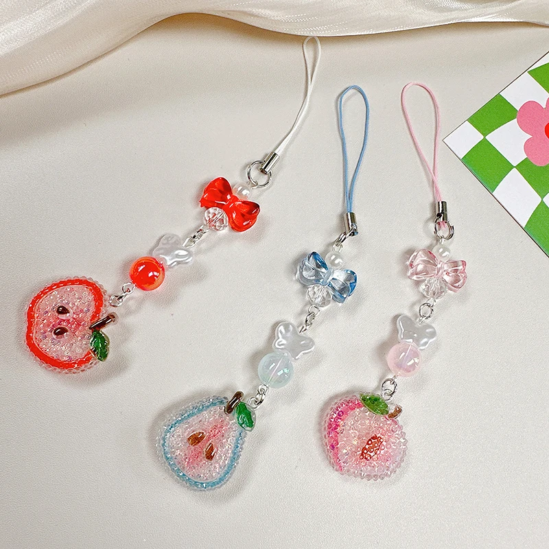 Phone Pendant Cute Strawberry Watermelon Mobile Phone Lanyard Lovely Fruits Phone Chain For Girls Aesthetic Cellphone Keychain