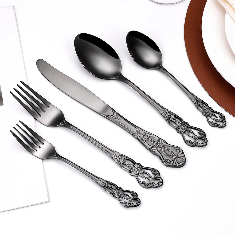 5/10/15/20/25Pcs Gold Cutlery Stainless Steel Tableware Black Luxury Knife Fork Spoon Western Sliver Dinner Set Mirror Flatware