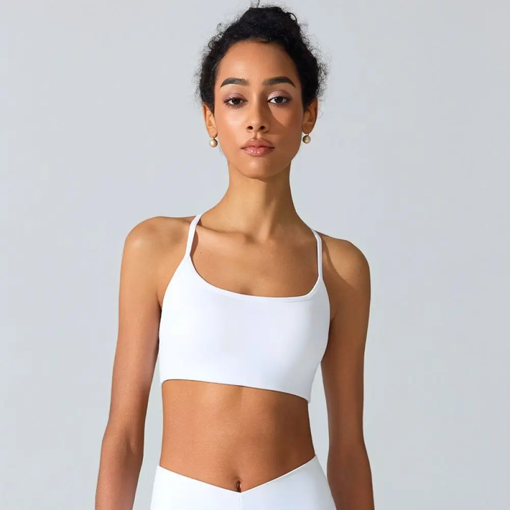 Women Yoga Bra Sports Top Fitness Gym Vest Running Underwear Cross Strap Backless Shockproof Padded Athletic Workout Crop Shirt