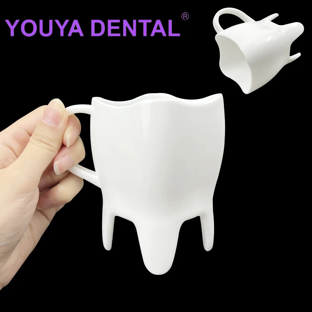 

Creative Tooth Shaped Water Cups Freestanding Home Office Plastic Cup Coffee Milk Mug With Handle Dentist Clinic Gifts
