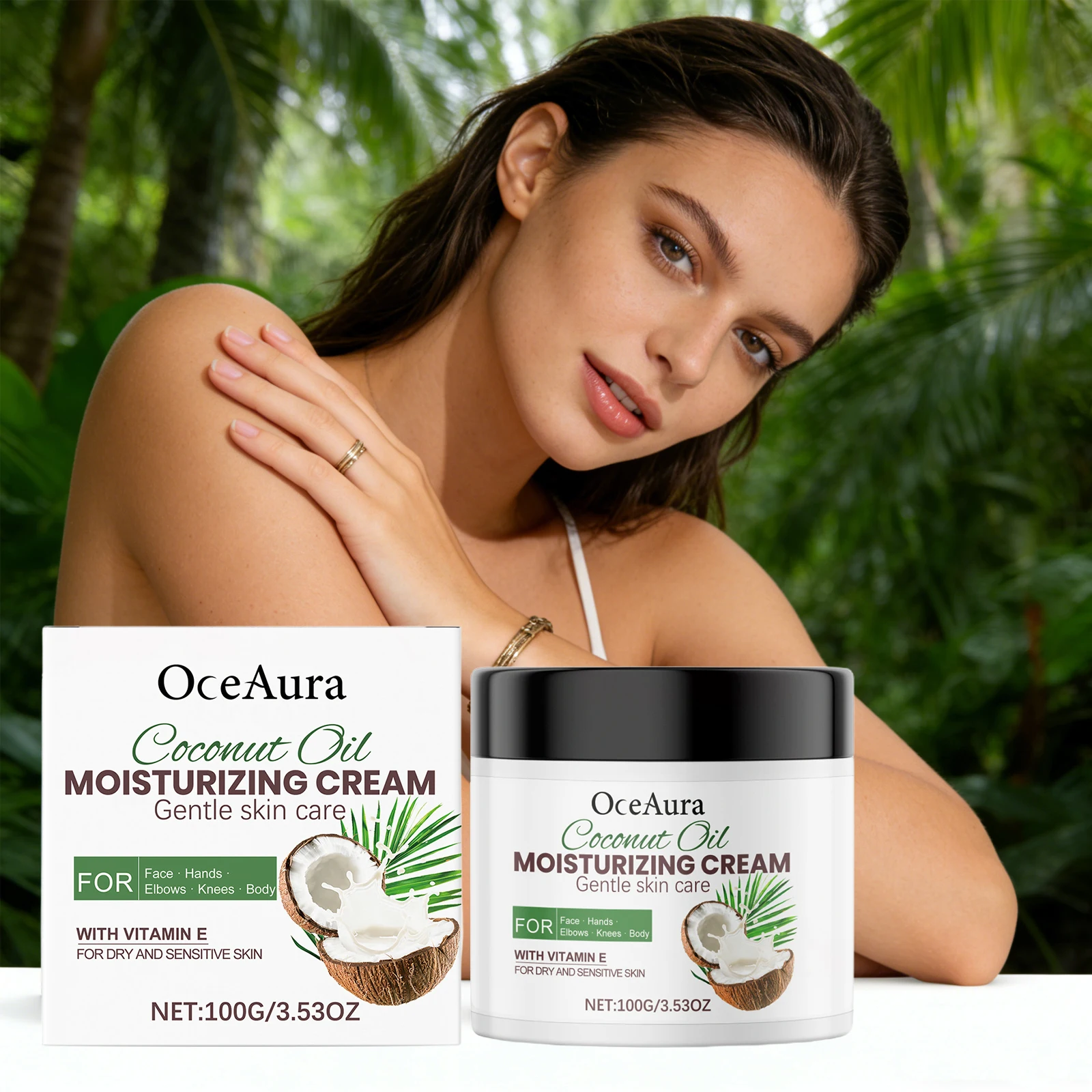 Coconut Oil Moisturizing Cream for Face Knees Elbows Improve Dullness Nourishing Skin Body Lotion with Vitamin E Body Skin Care