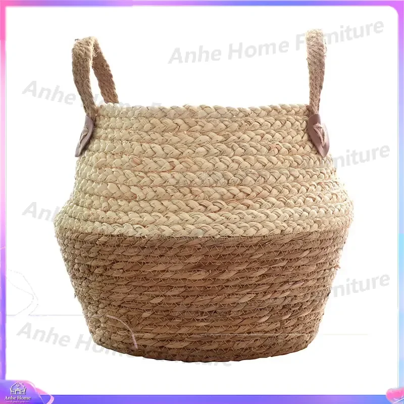 Natural Seagrass Woven Belly Basket Pet Bed Cat Dog House Round Straw Storage Bin Flower Pot Planter Home Garden Decor