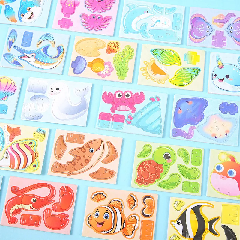 30Pcs Cute Ocean Animal DIY Paper Jigsaw Puzzles Toy for Kids Birthday Party Favors Kindergarten Gift Baby Shower Pinata Fillers