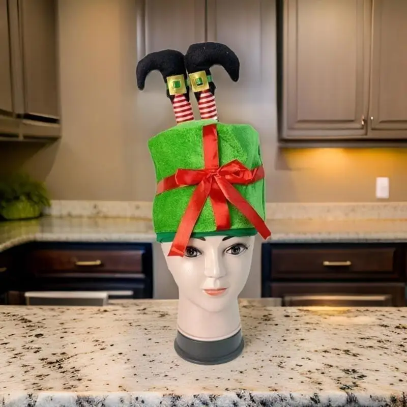 

39BD Christmas Present Hat with Legs for Christmas Festival Party New Year Headwear Santa Costume Accessory Gift