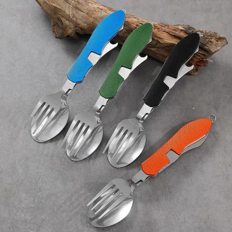 Best selling outdoor portable folding multifunctional tableware stainless steel spoon fork camping kitchen outdoor Best