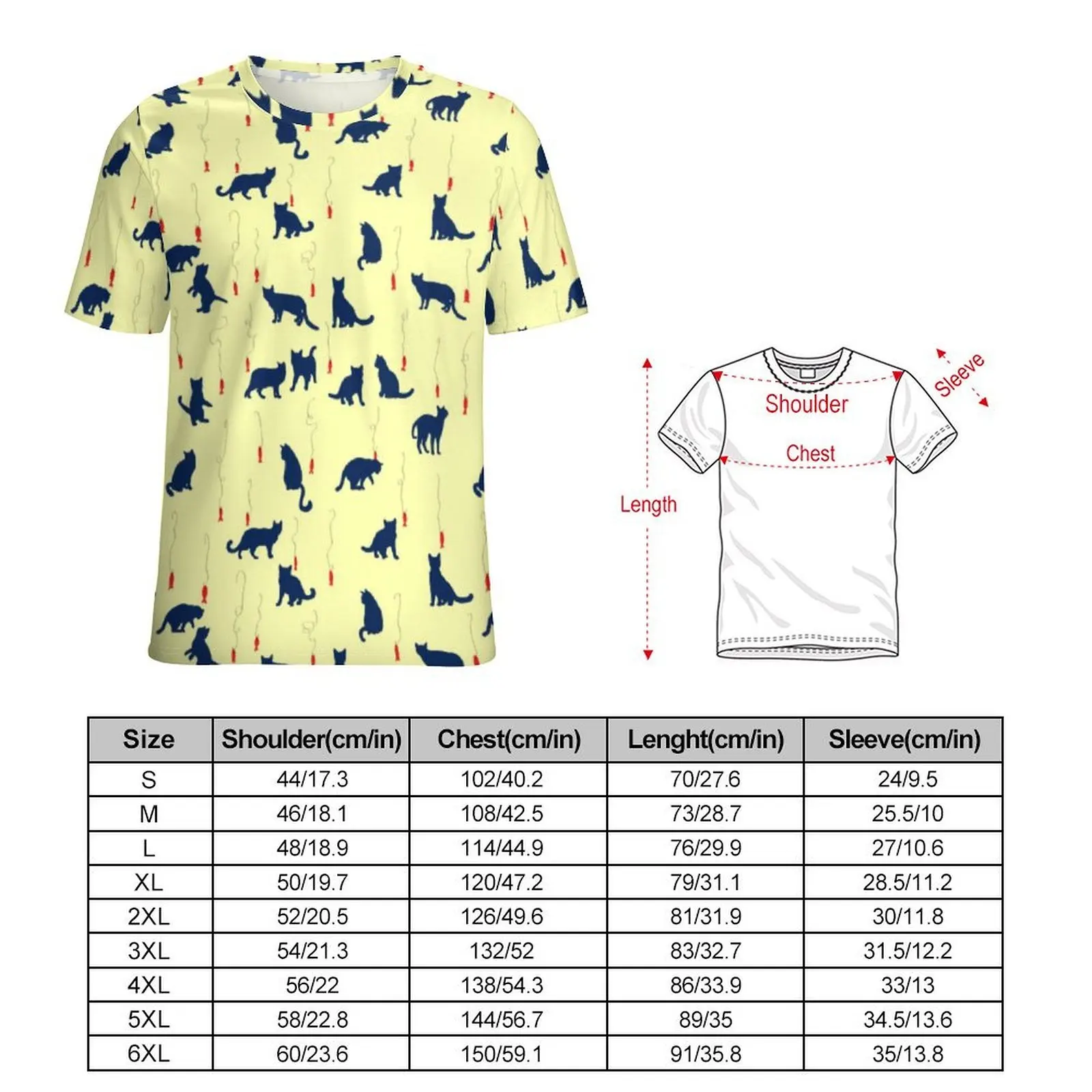 Animal Silhouette T-Shirt For Men Blue Cute Kittens O Neck T-Shirts Summer Harajuku Clothes Short-Sleeve Oversized Tee Shirt