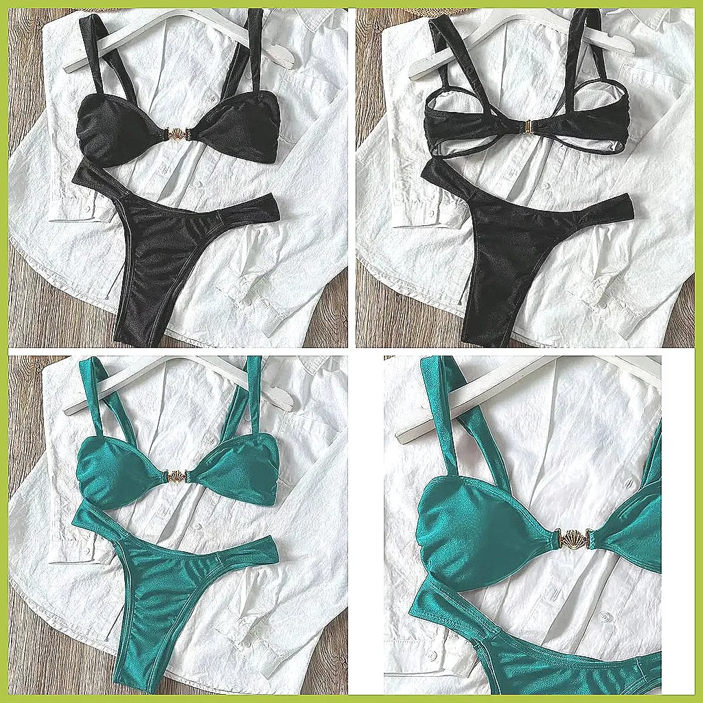 

Комплект бразильского бикини 2026 для женщин - сексуальный купальник с принтом ракушек, пляжная одежда