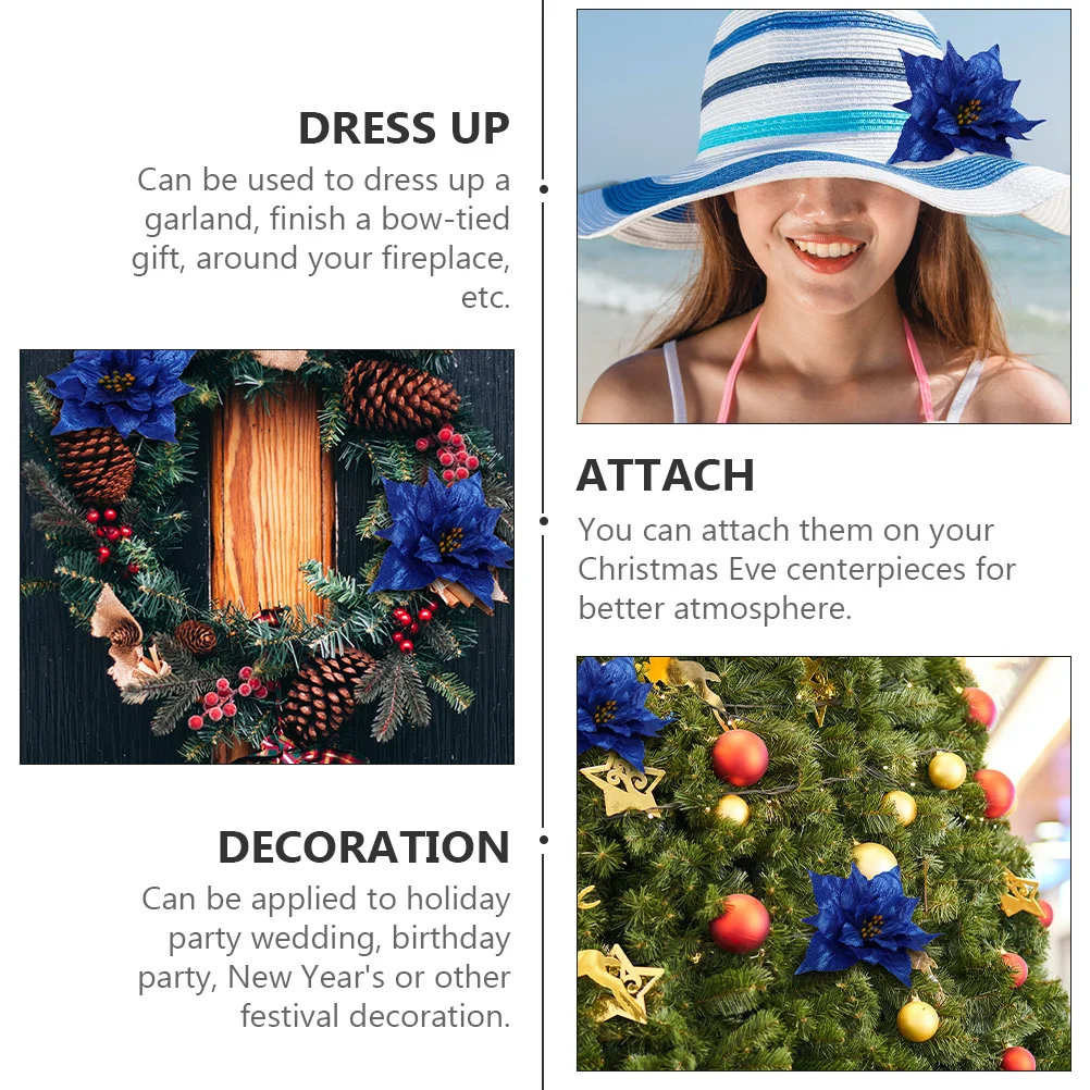

12Pcs Christmas Accessories Flowers Artificial Fake Flower Glitter Decorations Party Flower Decor for Festival Wedding