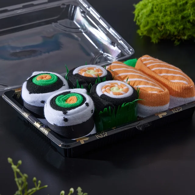 Trzy pary unikalnych wzorów sushi dla mężczyzn i kobiet, skarpetki prezentowe dla przyjaciół na Halloween, kolekcja całoroczna
