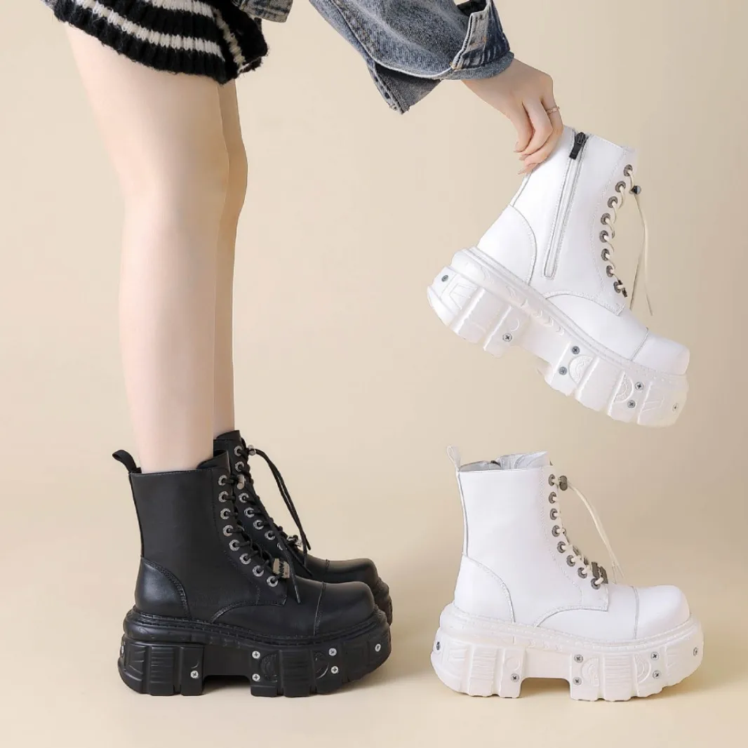 European American Dark Punk Motorcycle Boots Heavy Platform Boots New Women Gothic Leather Shoes