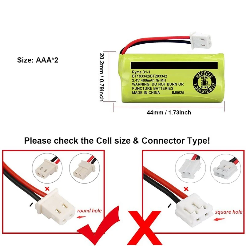 2.4V 400mAh BT183342 Ni-MH Battery for BT283342 BT166342 BT266342 BT162342 BT262342 Compatible with VTech Cordless Handsets