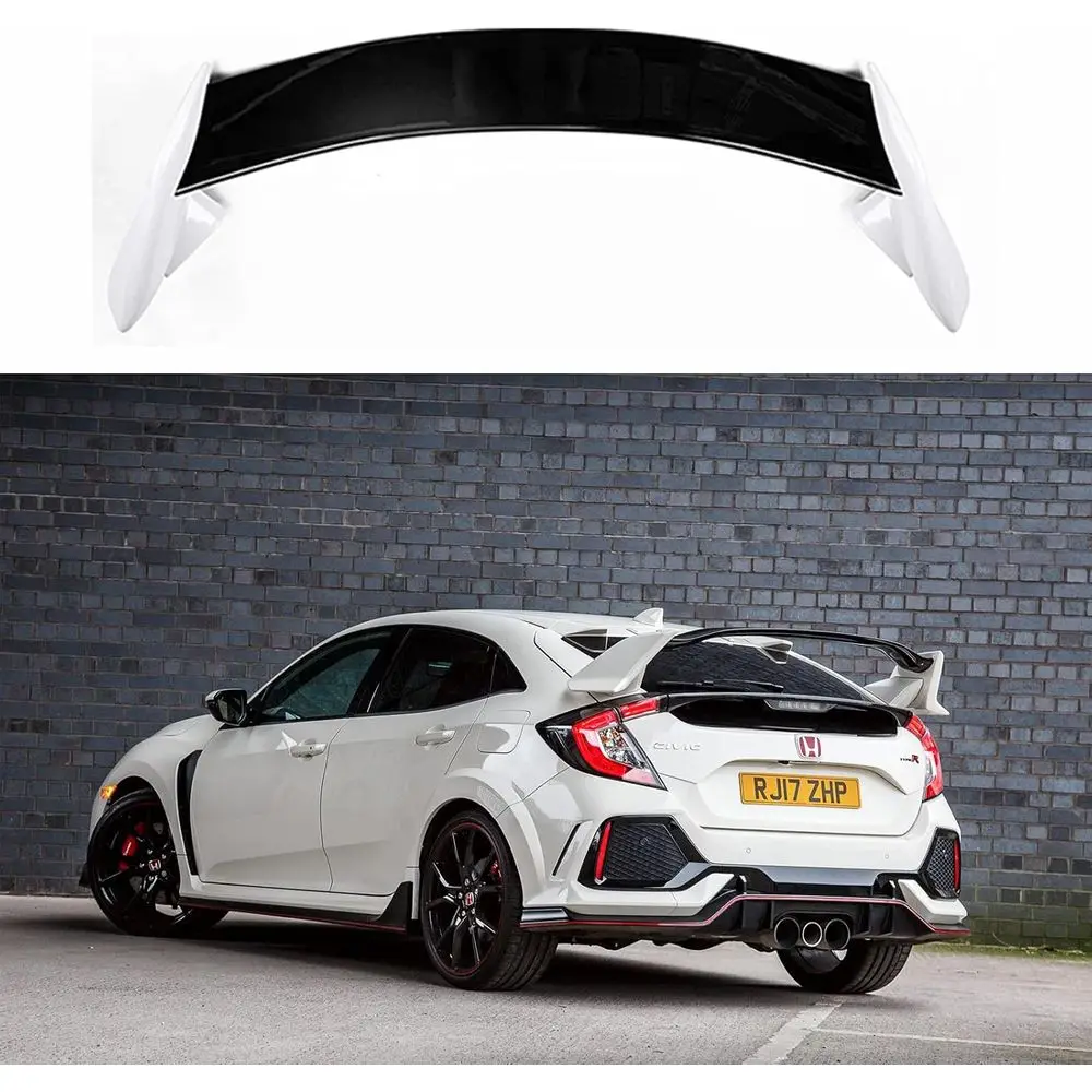 

Spoiler for 2016-2021 Honda Civic 5Dr Hatchback, ABS Painted Gloss Black and White Type-R Style Rear Trunk Splitter Wing