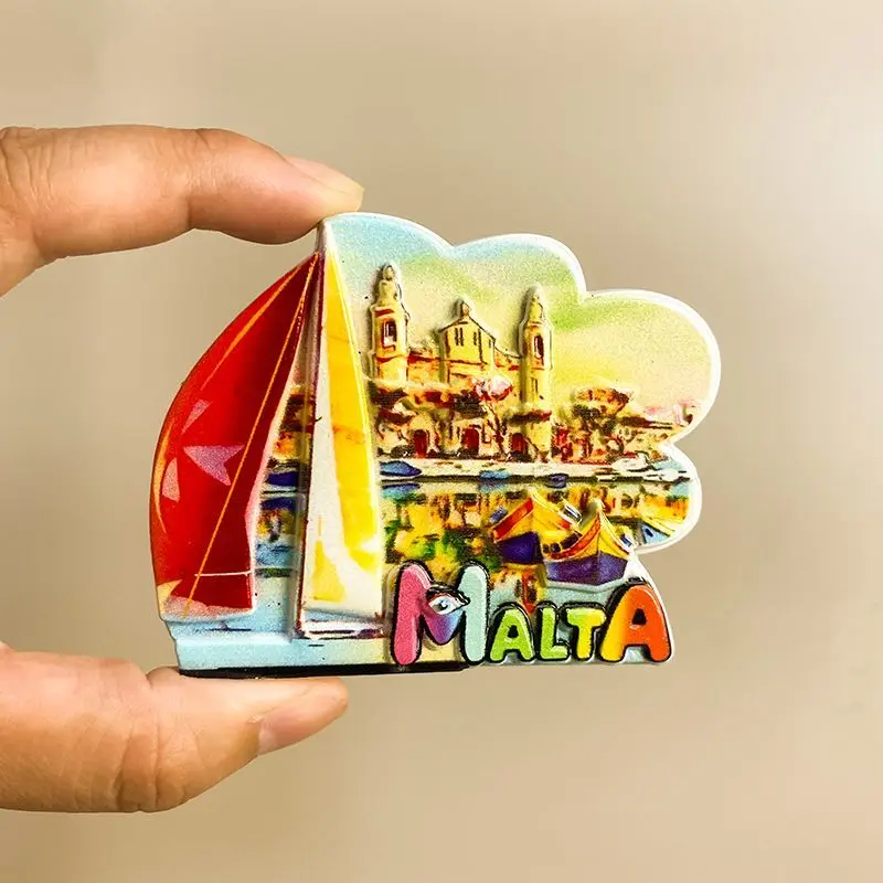 

Malta Valletta Harbor & Church 3D Resin Fridge Magnet, Cute Magnets for Fridge, Home Decor Items, Imanes Nevera Souvenir