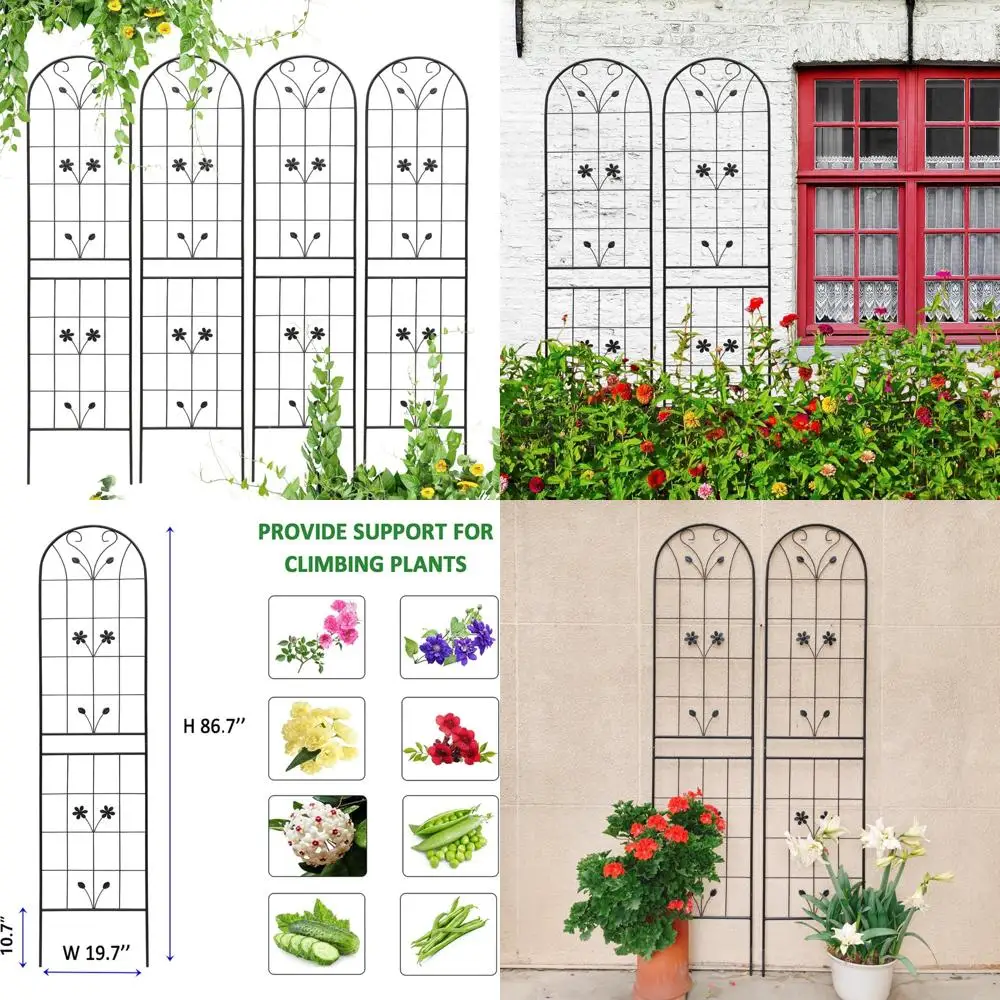 

Набор из 4 металлических садовых решеток, высота 86,7, опора для уличных растений для вьющихся роз и цветов, нержавеющая прочная черная оцинковка