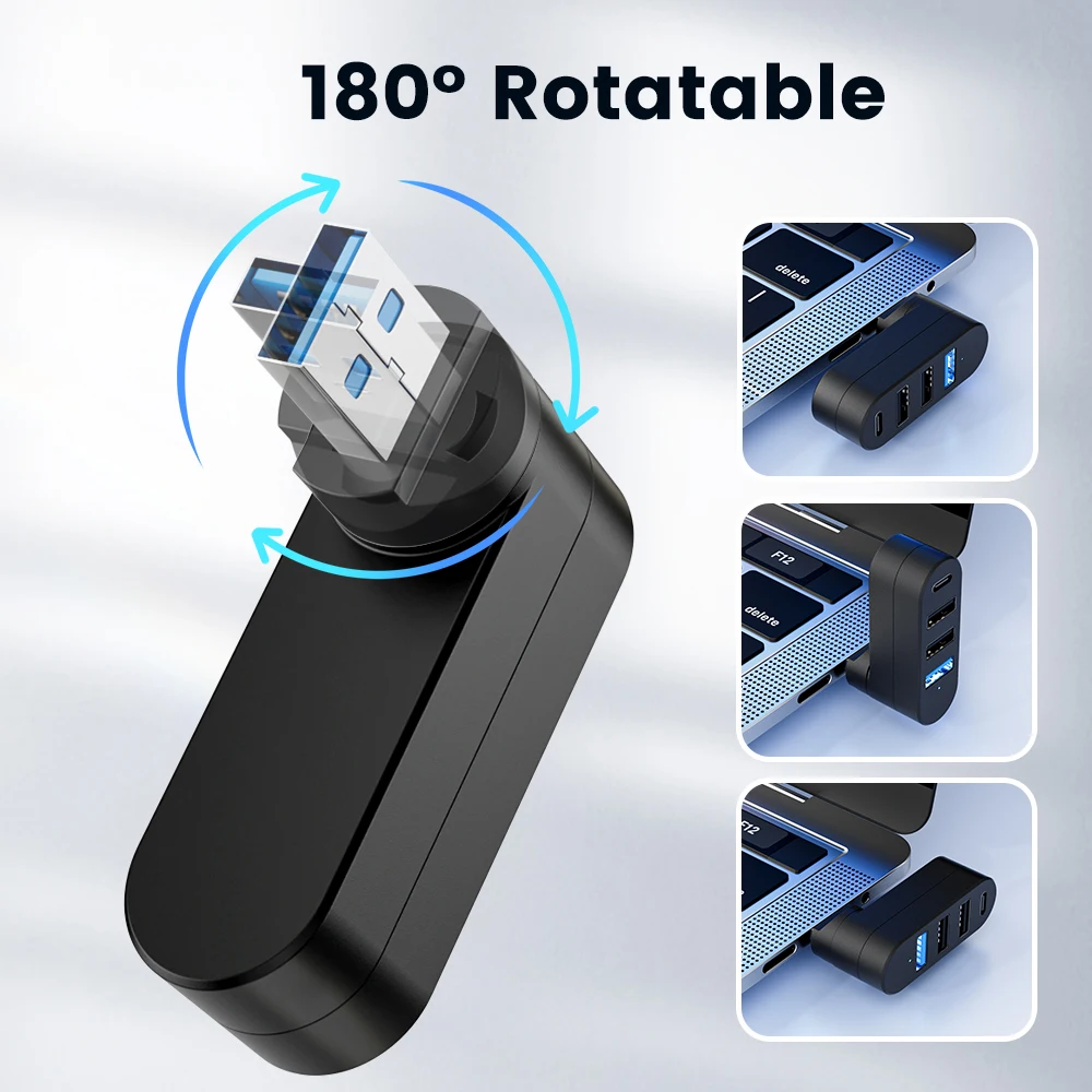180° Rotatable USB Hub 4 Ports USB 3.0 2.0 Type C Portable Hub USB Splitter Extender Adapter For Tablet Computer PC Accessories