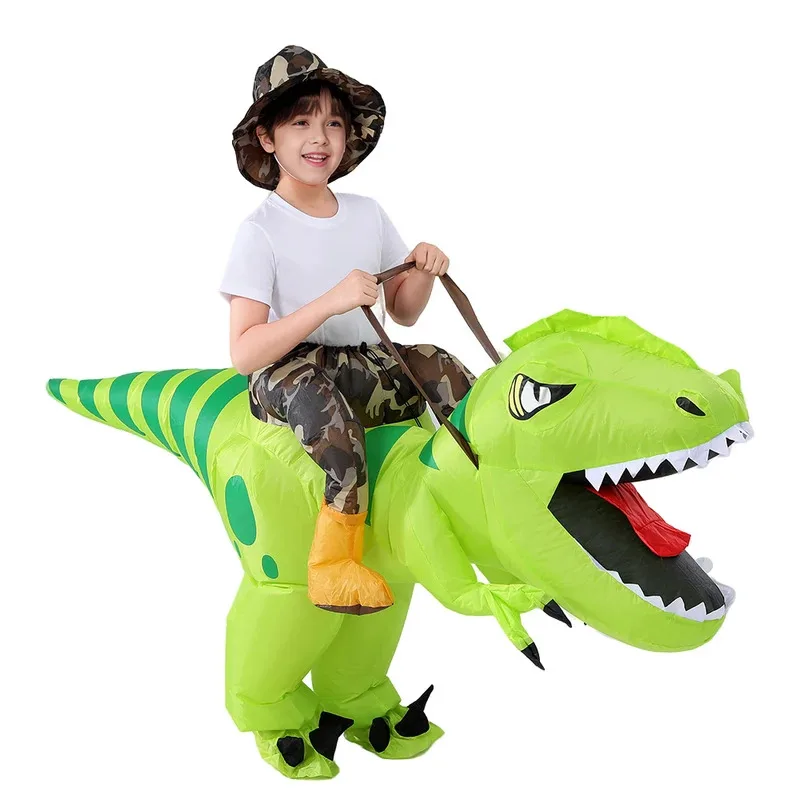 Funny Adults Kids Inflatable Riding Green Dinosaur Cosplay Fancy-dress Halloween Holiday Theme Party Costumes