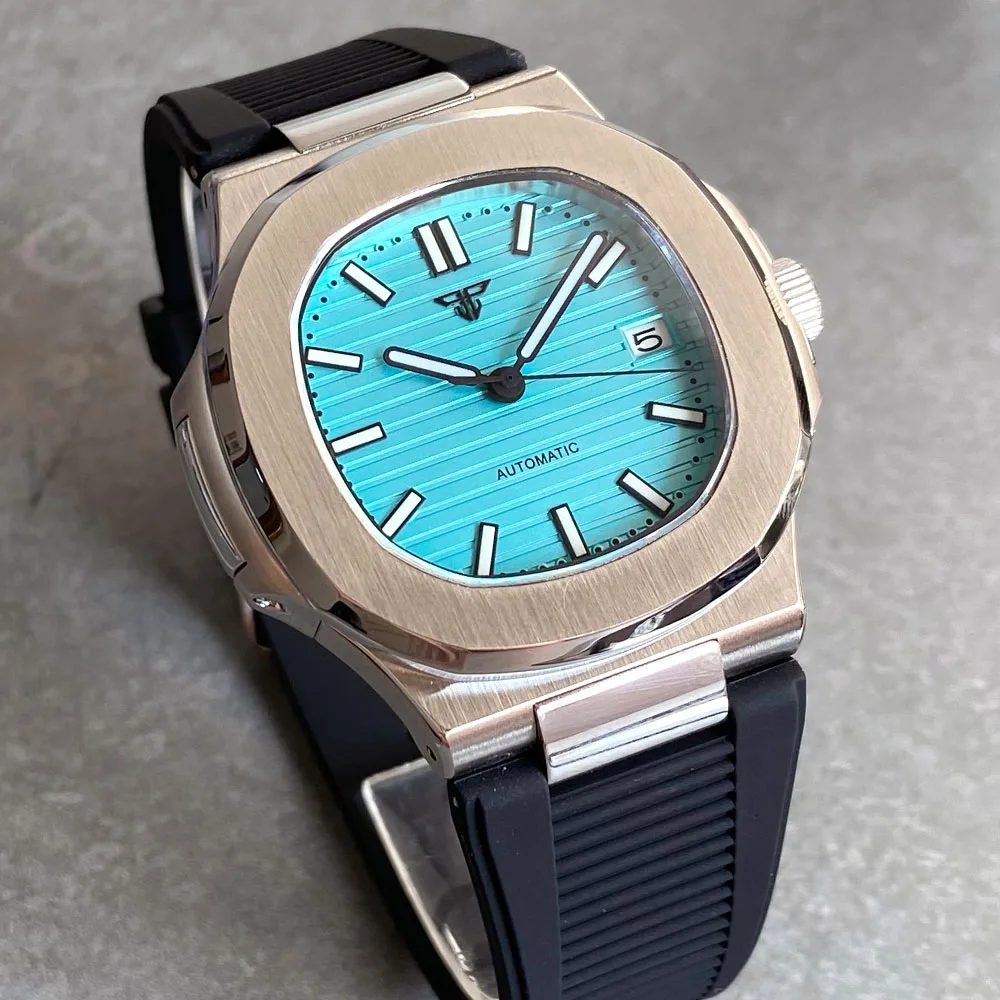 Miyota 8215 Tandorio Square 40mm Stainless Steel 20ATM Diver Mechanical Automatic Men Watch Blue White Black Dial Sapphire Clock view 4