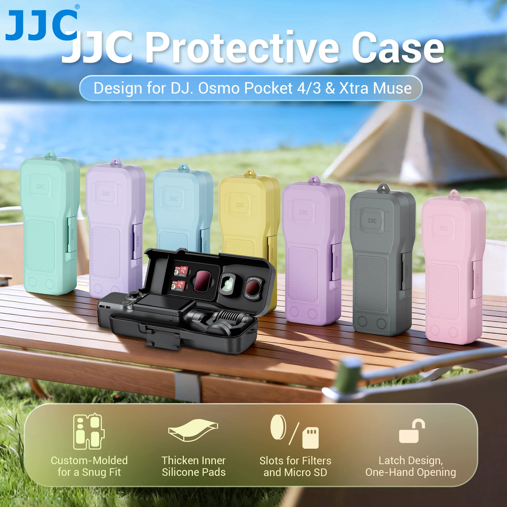 JJC Pocket 4 Protective Case for DJI Osmo Pocket 3 4 Accessories Screen Lens Protector Flip Cover w 3 Magnetic Filter 2 TF Slots