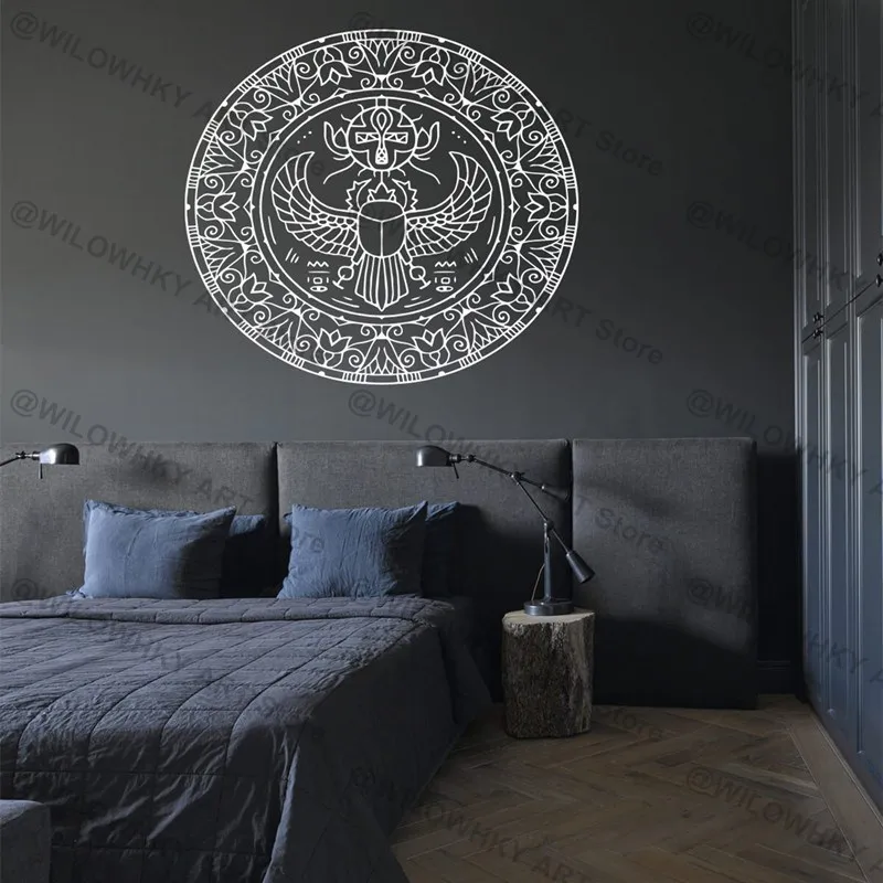Mandala Scarab Beetle Vinyl Wall Sticker Religious Symbol Egyptian Mythology Amulet Door Window Room Bedroom Decor Decal Gift