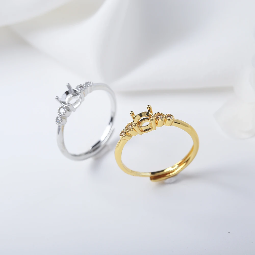 Round Engagement Ring Mounting Blank 5mm Brass Gold Plated Adjustable 4 Claws Prong Ring Settings For Diy Gemstones  Jewelry