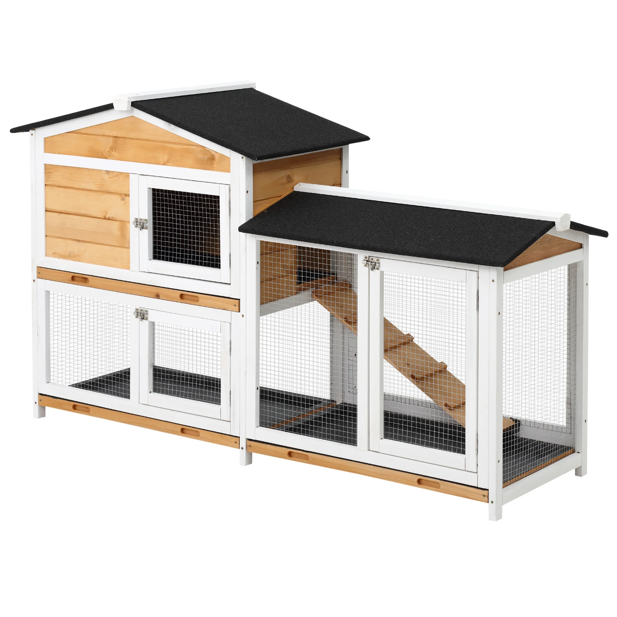 PawHut Conejera de Madera Exterior con Techo Asfáltico 157,4x53x93,5cm