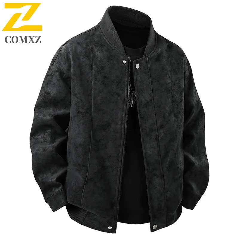 COMXZ Male Motorcycle Jacket Vintage Style Stand Collar Adventure Leather Jacket Outdoor Windproof Premium Breathable Jackets
