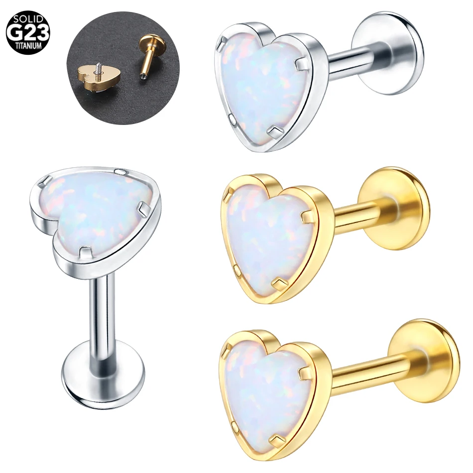 1PC 16G Titanium Monroe Lip Labret Piercing Opal Stone Internal Thread Helix Tragus Conch Piercing Ear Cartilage Earrings 6/8mm