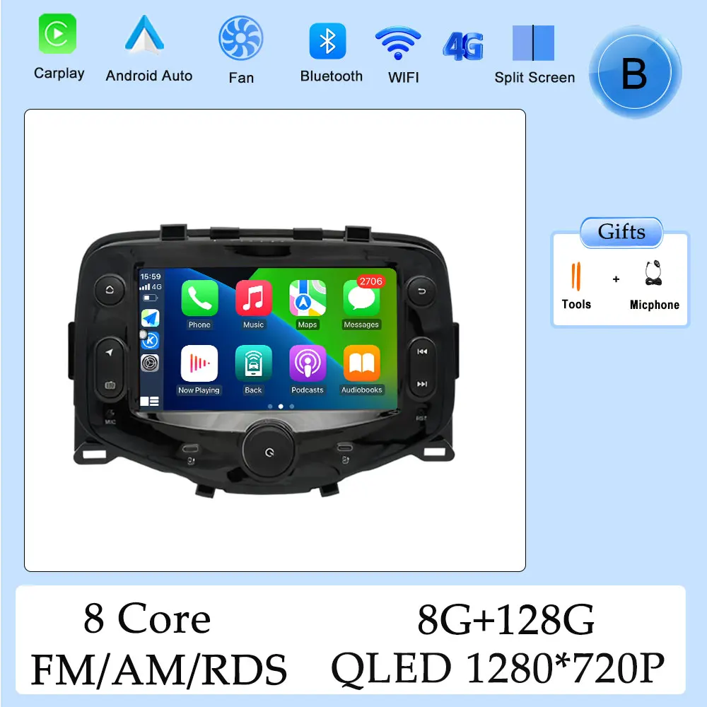 Carplay HD Scherm Autoradio Multimedia Speler voor Toyota Aygo Peugeot 108 voor Citroen C1 2014 - 2021 DSP Stereo GPS Navi WIFI