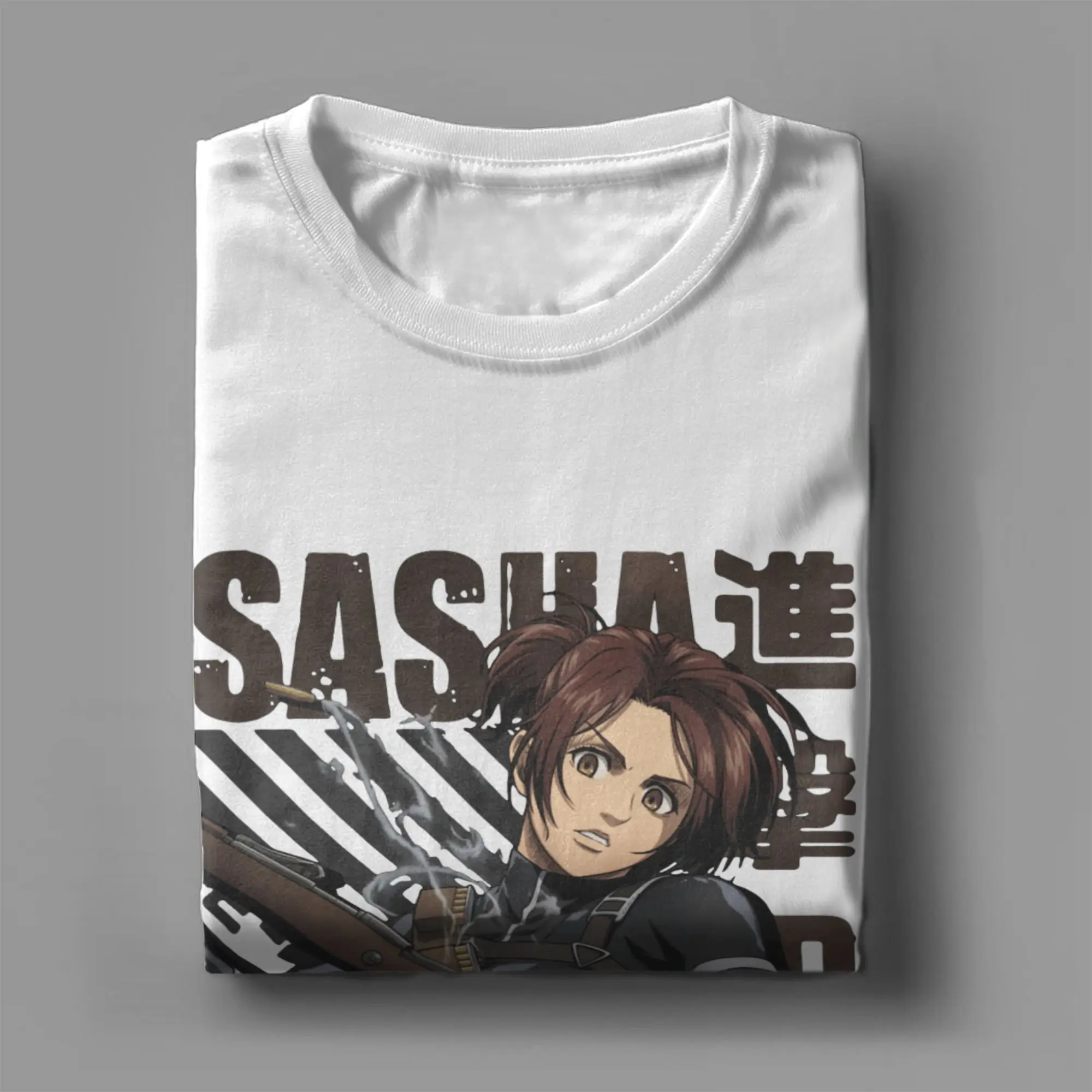 الجدة Shingeki no Kyojin ساشا هجوم على تيتان تي شيرت للرجال Crewneck القطن الخالص تي شيرت AOT قصيرة الأكمام تيز جديد بلايز